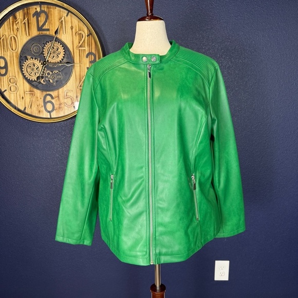 Alfani Green Stitch Detail Stand Collar Faux Leather Jacket Plus Size 3X - Picture 1 of 7